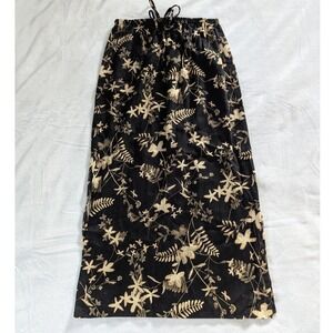 AGB California Black Floral Maxi Skirt Linen‎ Rayon Drawstring Waist Womens Sz L